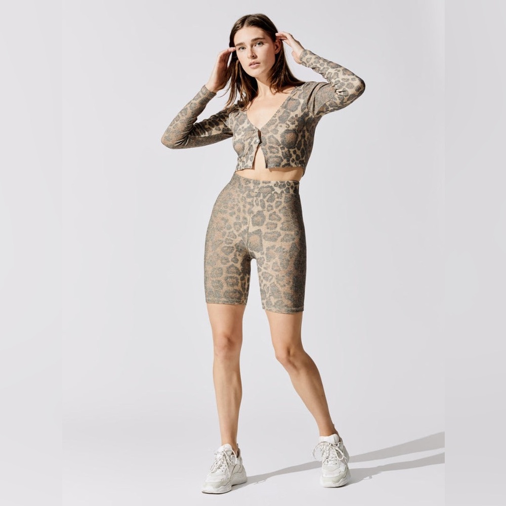LNA Calvin Brushed Rib Biker Short in Leopard